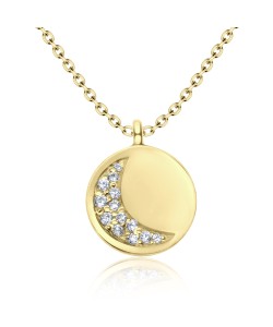 Gold Plated CZ Crescent Moon Silver Necklace SPE-2959-GP